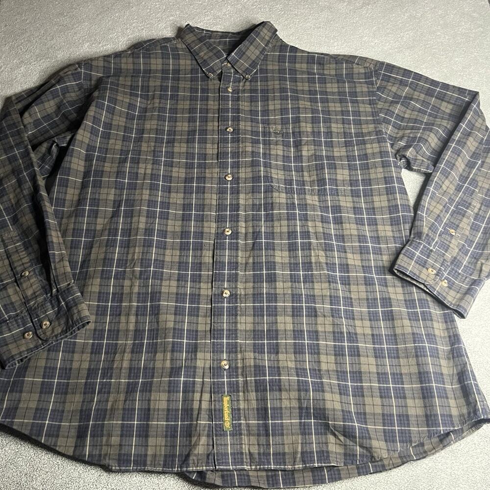 VTG Timberland Mens Plaid Button Down Shirt XL Green Grey Flannel Y2K Workwear